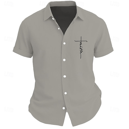  Herr Tro Knapp upp skjorta Tryckta skjortor Kortärmad Business Casual Gata Klä till Jobbet Utekväll Sommar Nedvikt Mönster Button-Down Marinblå Blå Purpur Grön Grå