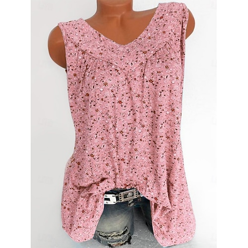  Femmes Débardeur caraco Fleuri Quotidien Occasionnel Sans manches Col en V Hauts Réguliers Quotidien Imprimé Noir Blanche Rose Claire Vert Été