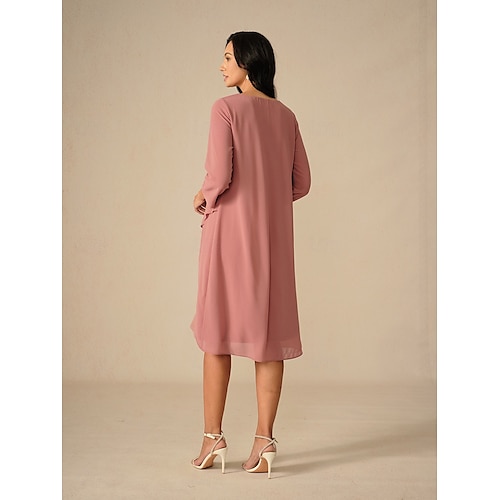  Dame Knelang kjole Kjole med A-linje Elegant Fest Bursdag Bryllupsgjest Cocktailfest Normal Helfarge 3/4 ermer Crew-hals Rosa Sommer