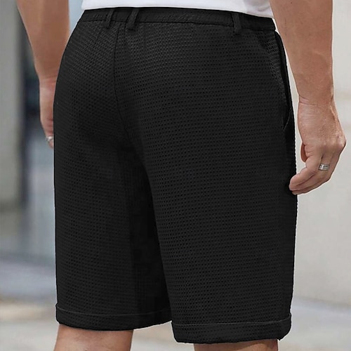  Herren Waffel-Shorts Shorts Schicke Shorts Strandshorts Tasche Elastischer Bund Gerader Schnitt Einfach Komfort Weich Knielang Outdoor Büro Geschäft Urlaub Mode Schwarz Weiß