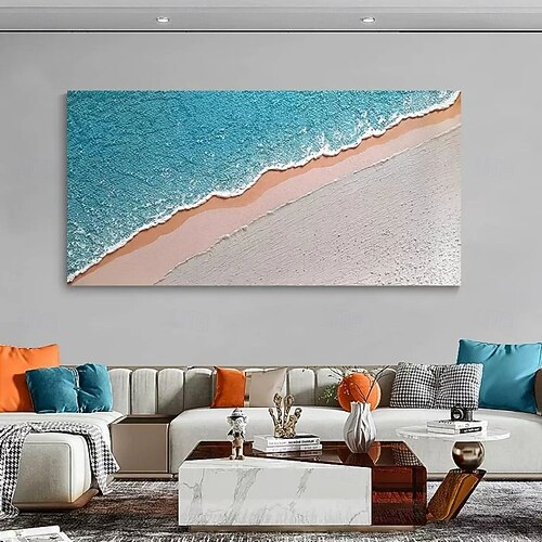 SYGALLERIER Handgemaltes Leinwandbild 'Blaugrüner Seestern Mit Goldfolie' – 40,6x40,6 Cm, Für Küstendeko