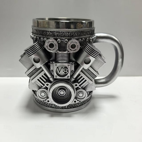  Engines Stainless Steel Mug, Creative Resin and Stainless Steel Coffee Cup, Unique Personality Drinkware, Stylish Whiskey Glass, Perfect Gift and Decorative Figurine for Home and Office