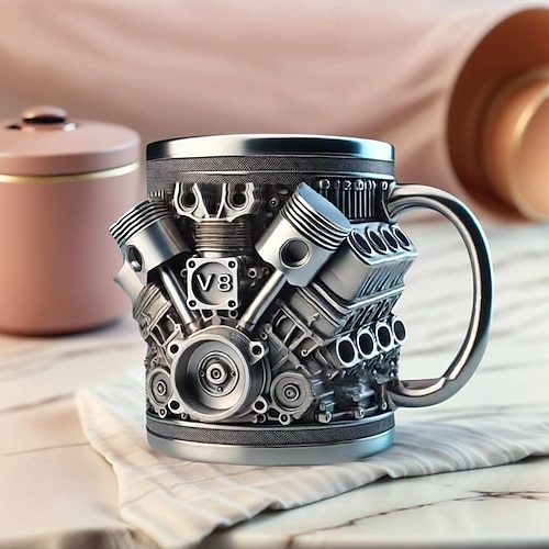  Engines Stainless Steel Mug, Creative Resin and Stainless Steel Coffee Cup, Unique Personality Drinkware, Stylish Whiskey Glass, Perfect Gift and Decorative Figurine for Home and Office
