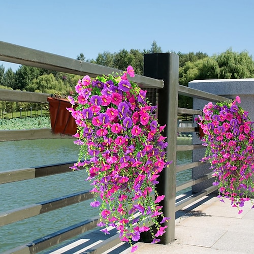  5 fiori artificiali di ipomea appesi per esterni, petunie finte resistenti ai raggi UV, realistici fiori di seta finta, ipomea di eucalipto, per interni ed esterni, fioriere, verande, patii, decorazioni per la casa.
