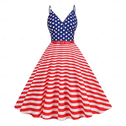 Independence Day 250th Anniversary USA 1950s Swing Dress Halter Flare Dress  USA Flag Fancy Dress Women's Masquerade 4th of July Independence Day Casual  Daily Bachelorette Party Adults' Dress Spring 2026 - 25.99