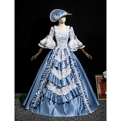 ancien Rococo Renaissance Maxi Robe Normal Juliette Princesse Mariée Plissé Volanté Princesse Col rond Déguisement Femmes Halloween Carnaval Mascarade Performance Soirée Halloween Adultes Toutes