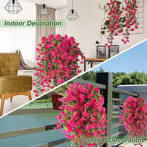  5 fiori artificiali di ipomea appesi per esterni, petunie finte resistenti ai raggi UV, realistici fiori di seta finta, ipomea di eucalipto, per interni ed esterni, fioriere, verande, patii, decorazioni per la casa.