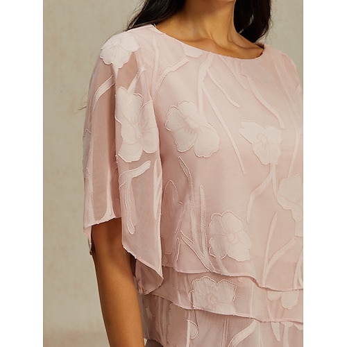  Dames Kanten overhemd Blouse Geklede topjes Chiffon-topjes Effen Kleur Bloemig Grafisch Elegant Stijlvol Basic Halve mouw Flutter mouw Boothals Normale tops Bruiloft gast Werk Dagelijks Asymetrische