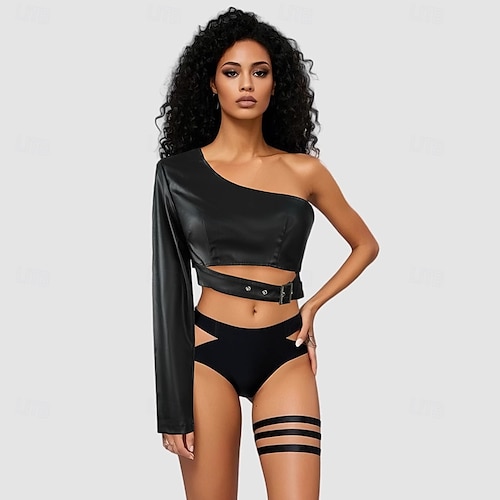 leather fancy dress Jessica Faux Leather Strapless Lace-Up Formal Dress
