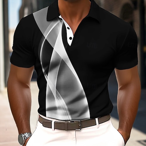  Men's Abstract Geometic Polo Short Sleeve Polo Shirts Collared Shirts Business Casual Outdoor Athleisure Daily Wear 3D Print Summer Black Yellow Red