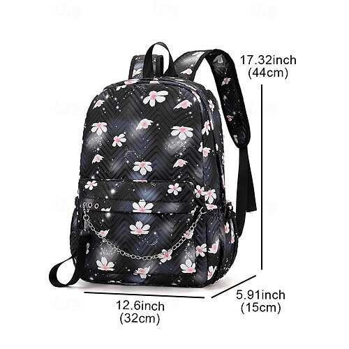 Girls Floral Quilted Backpack with Chain Detail, Lightweight  display picture 1
