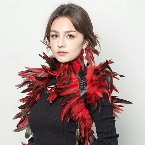 thumbnail image 2 of Gothic Realistic Feather Shrug Artificial Feather Shawl Wrap Cape Solid Color Victorian Collar For Halloween Cosplay Party Costume Accessories 2 of 10