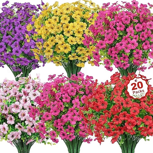  20 de pachete de flori artificiale pentru decorațiuni în aer liber flori de mătase false plante artificiale rezistente la UV margarete artificiale eucalipt pentru primăvară vară grădină curte verandă