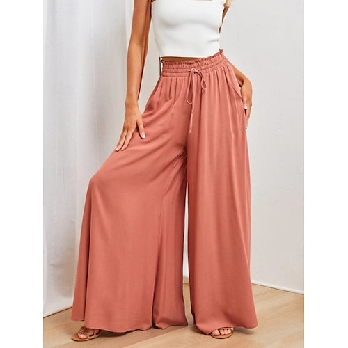Pantaloni chinos larghi da donna pantaloni baggy basic casual lunghezza intera vita alta tasca semplice elastico comodo morbido confortevole micro-elastico all'aperto street blu arancione verde khaki
