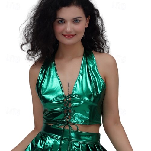 Retro Vintage 1980s Crop Top Disco Halter Shiny Latex Patent Metallic Fancy  Dress Women's Halloween Carnival Pride Parade Pride Month Adults' Top  Summer 2026 - 12.99