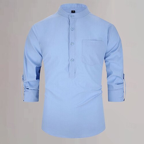 Men's Cotton Linen Shirt Plain Daily Wear Black White Yellow Dark