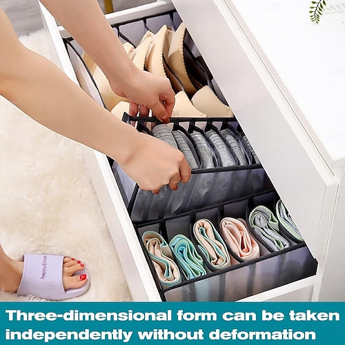  5 Pcs Underwear Drawer Organizer, Sock Bra Drawer Organizer Divider, Black Foldable Sock Underpants Organizer Drawer Divider, Storage Boxes for Clothes, Stockings, Ties & Bras