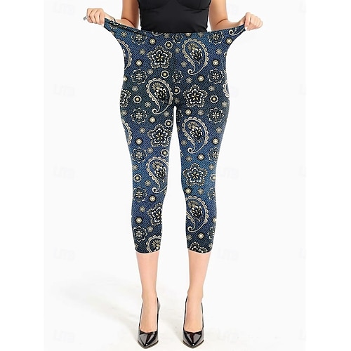  Dámské legíny capri kalhoty vysoké elasticity dovolená vintage móda délka do lýtek střední pas květinový grafický potisk prodyšné měkké elastické formální dovolená ulice modro-robins egg černé tmavě