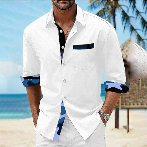 Bavero Colletto Rever Per Uomo Camicia Camicia Estiva Camicia