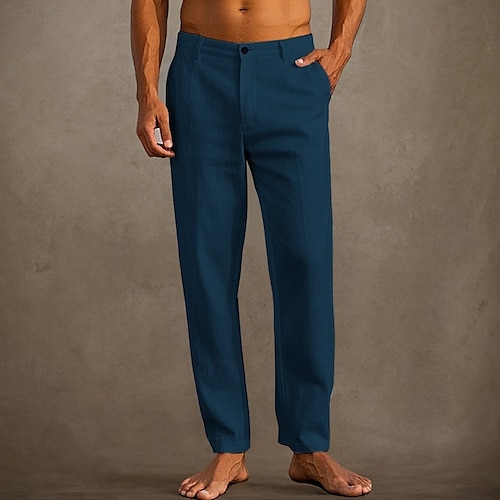  Homens Calças de linho Calças Calça verão Calças de praia Bolsos Tecido Conforto Respirável Férias Diário Feriado Havaiana Boho Preto Branco