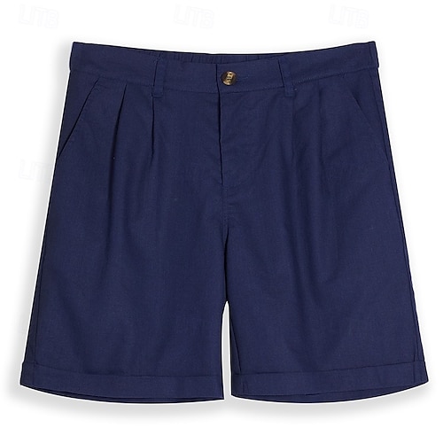  Herren Leinenshorts Schicke Shorts Sommershorts Strandshorts Plissee-Shorts Tasche Falten Gerader Schnitt Einfach Komfort Atmungsaktiv Knielang Outdoor Lässig Täglich Urlaub Mode Schwarz Weiß