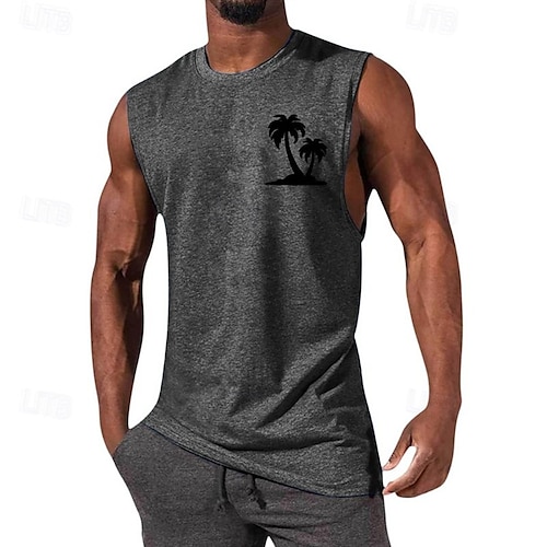  Homme Débardeur Sous-Vêtements T-shirt sans manches Sans manches Col ras du cou Été Cocotier Mode Designer Basique Imprimé Vacances Rue Sortir Noir Blanche bleu marine T-shirt haut de gamme pour homme