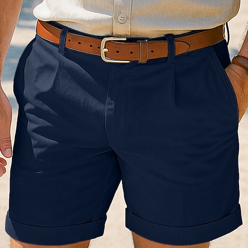  Herren Leinenshorts Schicke Shorts Sommershorts Strandshorts Plissee-Shorts Tasche Falten Gerader Schnitt Einfach Komfort Atmungsaktiv Knielang Outdoor Lässig Täglich Urlaub Mode Schwarz Weiß