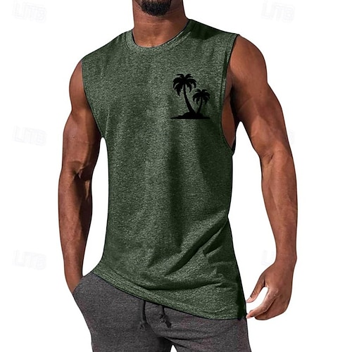  Homme Débardeur Sous-Vêtements T-shirt sans manches Sans manches Col ras du cou Été Cocotier Mode Designer Basique Imprimé Vacances Rue Sortir Noir Blanche bleu marine T-shirt haut de gamme pour homme