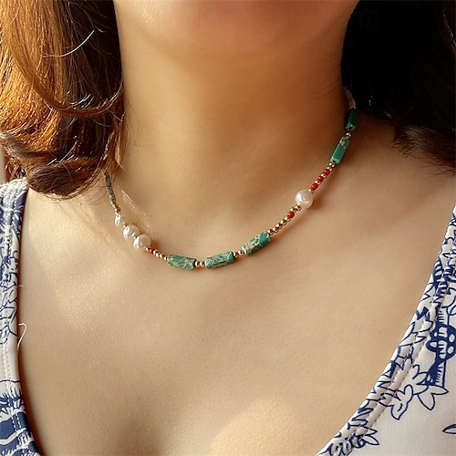 1 pièce Collier For Femmes Bleu Vert Rue Quotidien Perle Alliage Fait main