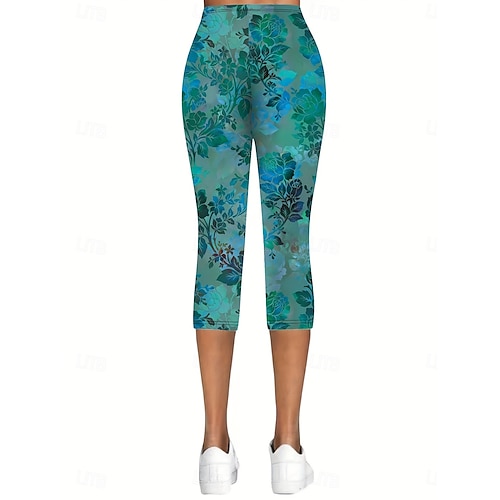  Leggings Femininas Capri Calças Alta Elasticidade Férias Moda Vintage Comprimento até a Panturrilha Cintura Alta Impressão Floral Gráfica Respirável Macio Elástico Formal Férias Escritório Cinza