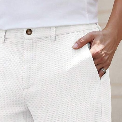  Herren Waffel-Shorts Shorts Schicke Shorts Strandshorts Tasche Elastischer Bund Gerader Schnitt Einfach Komfort Weich Knielang Outdoor Büro Geschäft Urlaub Mode Schwarz Weiß