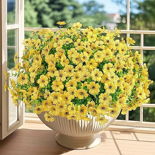  20 de pachete de flori artificiale pentru decorațiuni în aer liber flori de mătase false plante artificiale rezistente la UV margarete artificiale eucalipt pentru primăvară vară grădină curte verandă