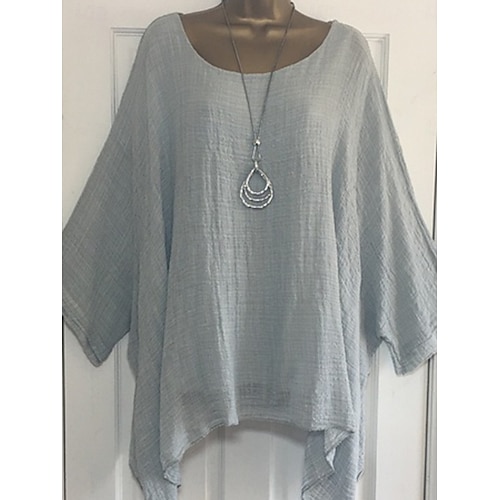 Damen Bluse Einfarbig Basic Lässig Leinenähnlich 3/4 Ärmel Bootsausschnitt Regelmäßige Oberteile Täglich Weiß Pink Rot Grau Sommer