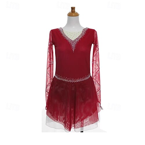 Figure Skating Dress Women's Girls' Ice Skating Dress Burgundy Patchwork Thumbhole Mesh Spandex Stretchy Training Practice Professional Skating Wear Thermal Warm Crystal / Rhinestone Long Sleeve Ice 2026 - 210.99 Figure Skating Dress Women's Girls' Ice Skating Dress Burgundy Patchwork Thumbhole Mesh Spandex Stretchy Training Practice Professional Skating Wear Thermal Warm Crystal / Rhinestone Long Sleeve Ice 2026 - 210.99