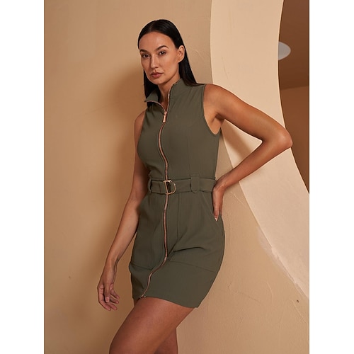 Women's Golf Dress Army Green Dark Navy Sleeveless Dress Ladies Golf Attire  Clothes Outfits Wear Apparel 2026 - kr.829