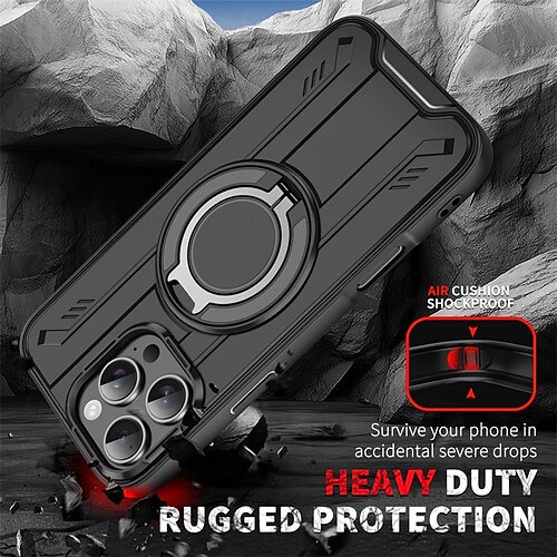 Coque IPhone 16/17 Pro/Max - Carbone Métal Magnétique Avec Support