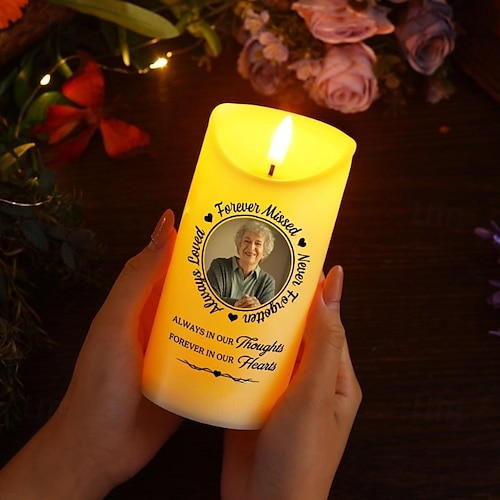  személyre szabott emlékmű LED gyertya egyedi fényképes szimpátia ajándékok szeretteink elvesztésére, elegáns emléklámpa otthoni hálószoba dekorációhoz, tisztelgés az elhunyt szeretteink előtt