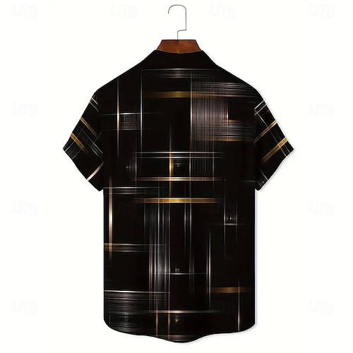  Pánské Geometrický Mřížka / Přehoz Košile Košile na knoflíky Krátký rukáv Móda pro volný čas Venkovní Dovolená Streetwear Léto Jaro Přehnutý 3D tisk košile s límečkem Černá Světlá růžová Armádn