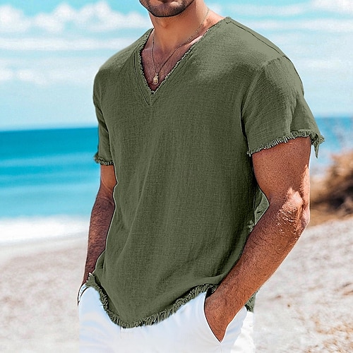  Per uomo Maglietta Maglietta in lino Maniche Corte Scollo a V Estate Semplice Moda Designer Essenziale Morbido Vacanza Casual Quotidiano Spiaggia Blu chiaro Bianco Rosa Maglietta Top per Uomo