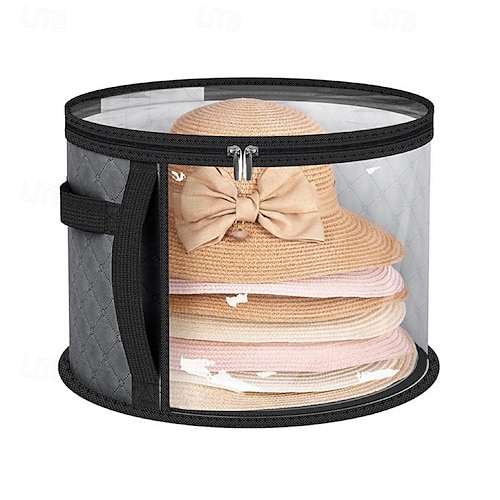  Hat Storage Bag for Travel, Foldable Round Organizer Case for Wide Brim Hats and Clothes, Portable Hat Box with Zipper Lid