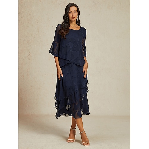  Damen Spitzenbluse Bluse Elegante Oberteile Chiffon Tops Einfarbig Elegant Stilvoll Basic Dreiviertelarm Glockenärmel U-Boot-Ausschnitt Normale Oberteile Hochzeitsgast Arbeit Täglich Asymmetrischer