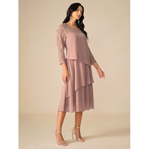  Per donna Abito Midi Abito in Pizzo Vestito da Festa Abito da Cocktail Abito da invitata a nozze Elegante Festa Vacanza Ospite di nozze Cocktail party Vestibilità regolare Tinta unica Manica 3/4