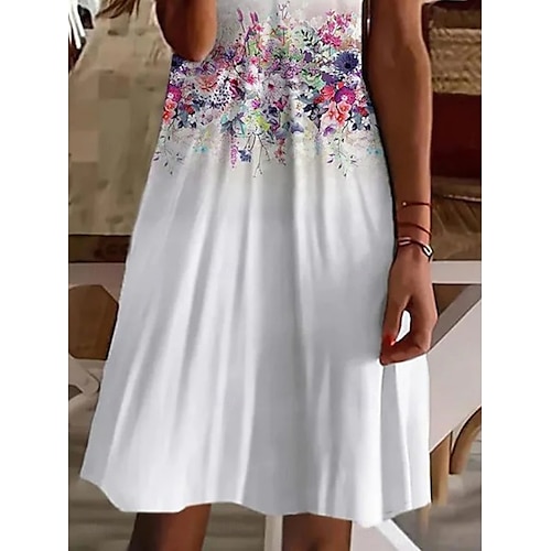  Femmes Mini Robe Robe trapèze Robe d'été Occasionnel Quotidien Coupe régulière Fleuri Graphique Manche Courte Col en V Noir Blanche Rose Claire Bleu Été