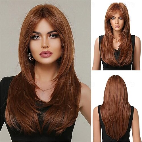 20 Inches Long Straight Blonde Layered Synthetic Hair Wigs  display picture 1