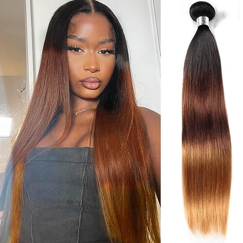 1 Bundle Real Human Hair Tricolor Bundle T1B/4/27# Straight 