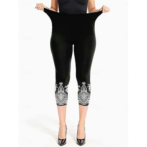 Dámské legíny capri kalhoty vysoké elasticity dovolená vintage móda délka do lýtek střední pas květinový grafický potisk prodyšné měkké elastické formální dovolená ulice modro-robins egg černé tmavě