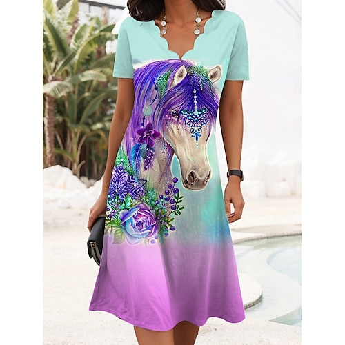  Sheena Pike, mini abito da donna con cavallo viola zingaro, abito t-shirt, abito a trapezio, abito estivo, casual, quotidiano, vestibilità regolare, grafico, animali, manica corta, scollo a V, viola.