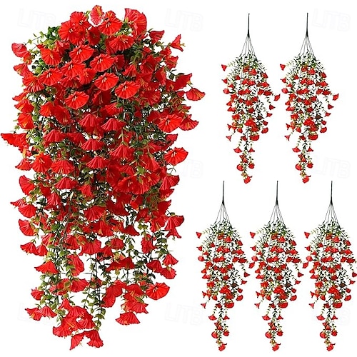  5 fiori artificiali di ipomea appesi per esterni, petunie finte resistenti ai raggi UV, realistici fiori di seta finta, ipomea di eucalipto, per interni ed esterni, fioriere, verande, patii, decorazioni per la casa.