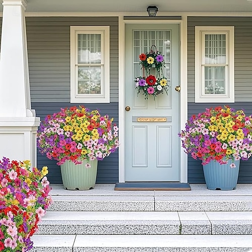  20 de pachete de flori artificiale pentru decorațiuni în aer liber flori de mătase false plante artificiale rezistente la UV margarete artificiale eucalipt pentru primăvară vară grădină curte verandă