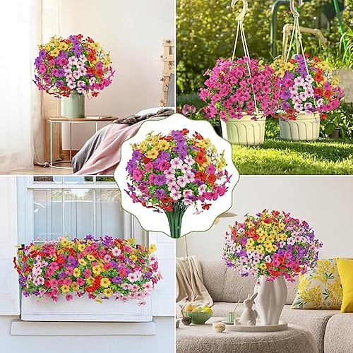  20 de pachete de flori artificiale pentru decorațiuni în aer liber flori de mătase false plante artificiale rezistente la UV margarete artificiale eucalipt pentru primăvară vară grădină curte verandă